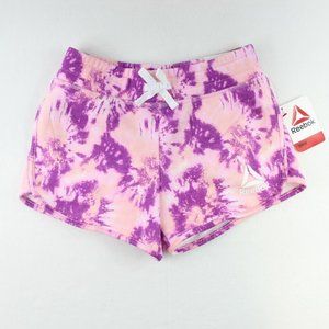 Reebok French Terry Short Youth Girls Training Shorts Purple Tie Dye Relaxed Fit